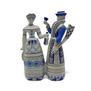 Hollohaza Hunting Couple Hungary Hunter Blue and Gold Vintage